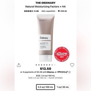 NIB The Ordinary Natural Moisturizing Factors + HA
